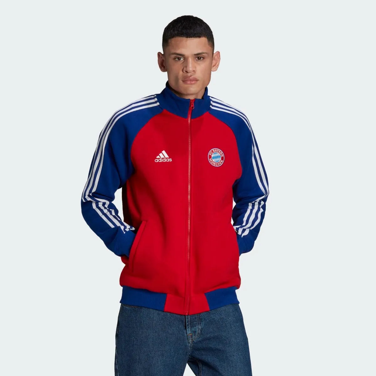 adidas 21-22 FC Bayern Tiro 21 Anthem Jacket - True Red-Mystery Ink (Model - Front)