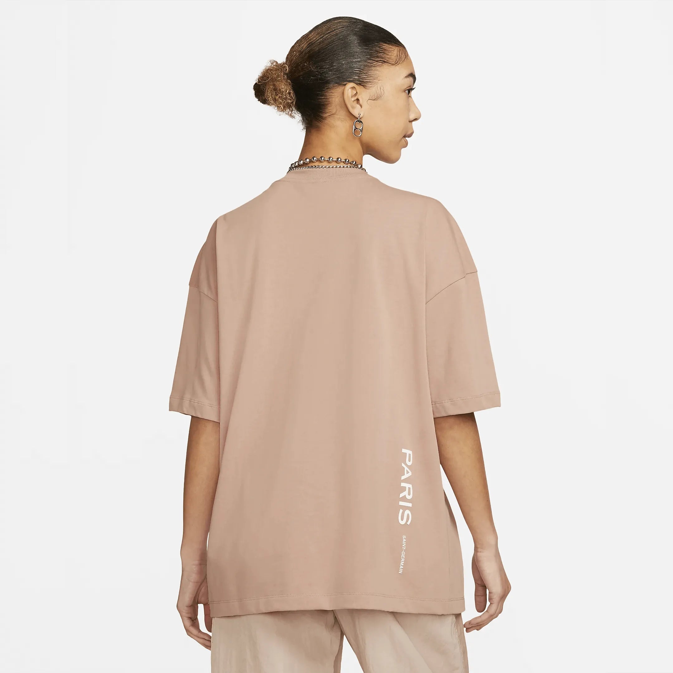 Nike 2022 PSG Womens NSW Oversized Short Sleeve Top - Rose Whisper-White (Model - Back)