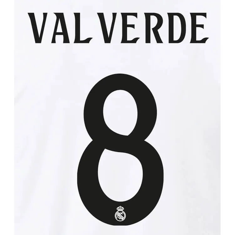 Real Madrid 2024/25 Home Valverde #8 Jersey Name Set Real Madrid 2024/25 Home Valverde #8 Jersey Name Set