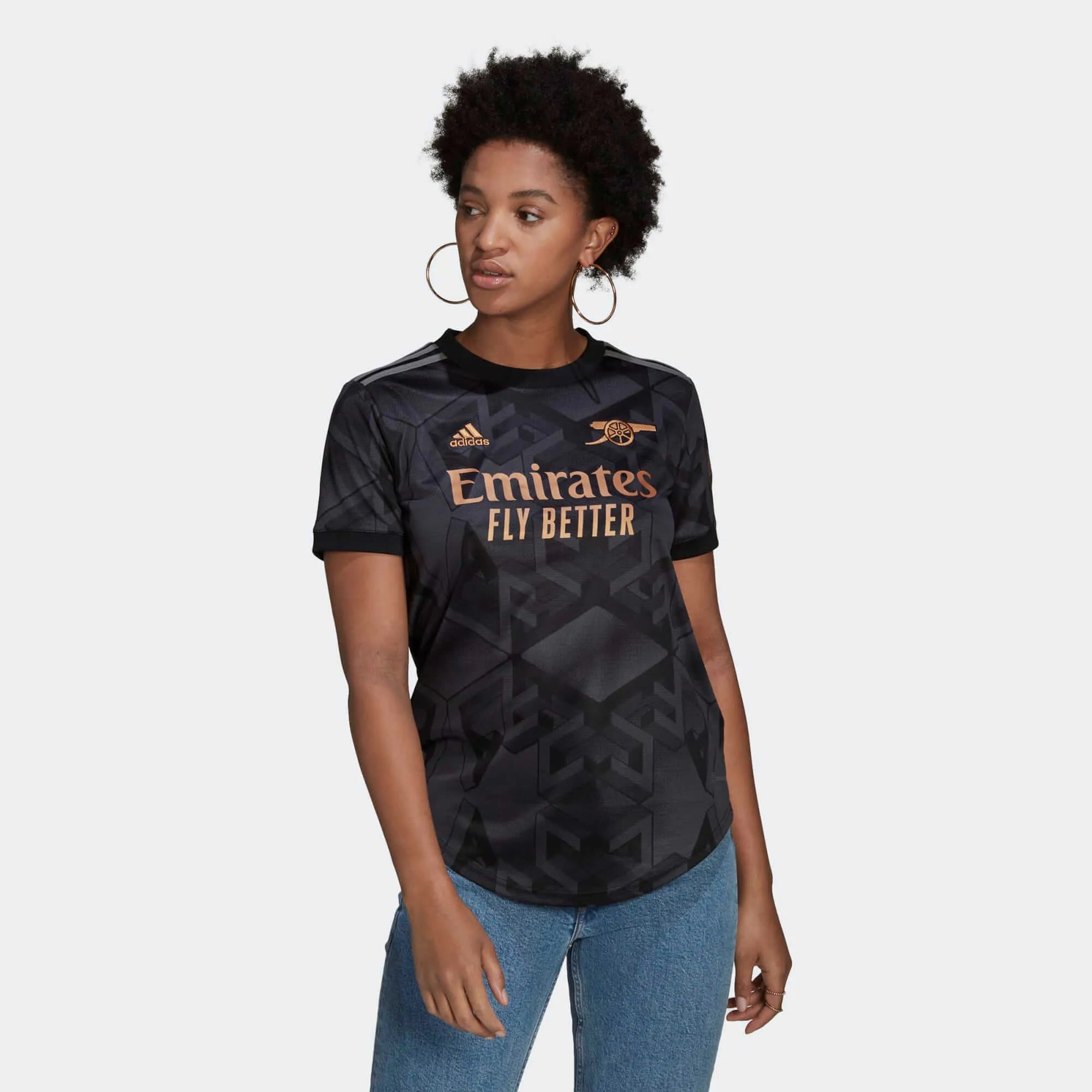 adidas 22-23 Arsenal Womens Away Jersey - Black (Model - Front)