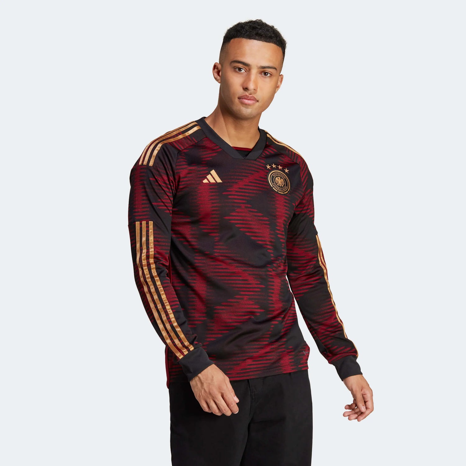 adidas 2022-23 Germany Away Long Sleeve Jersey Black (Model - Front)