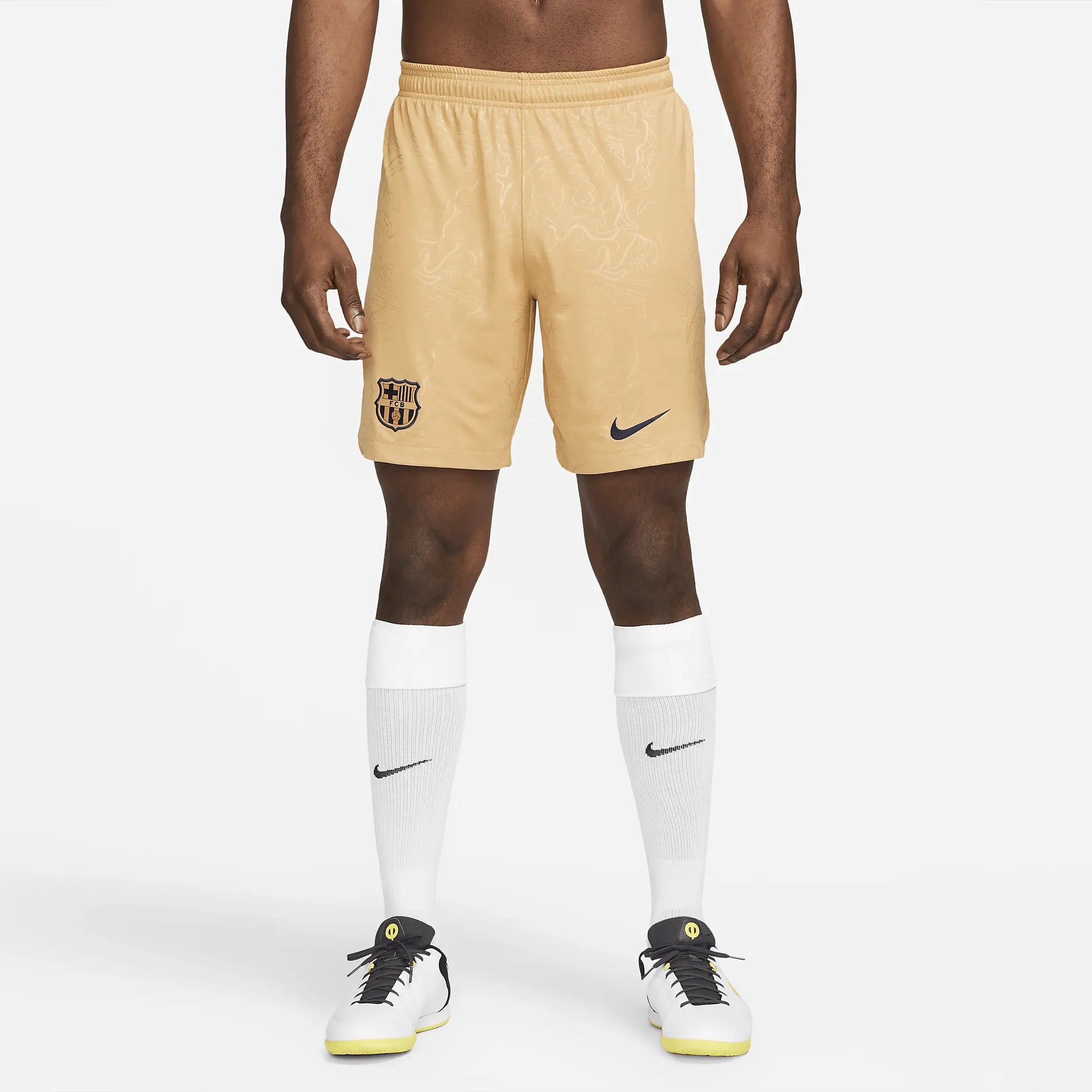 Nike 2022-23 FC Barcelona Stadium Away Shorts - Club Gold-Obsidian (Model - Front)