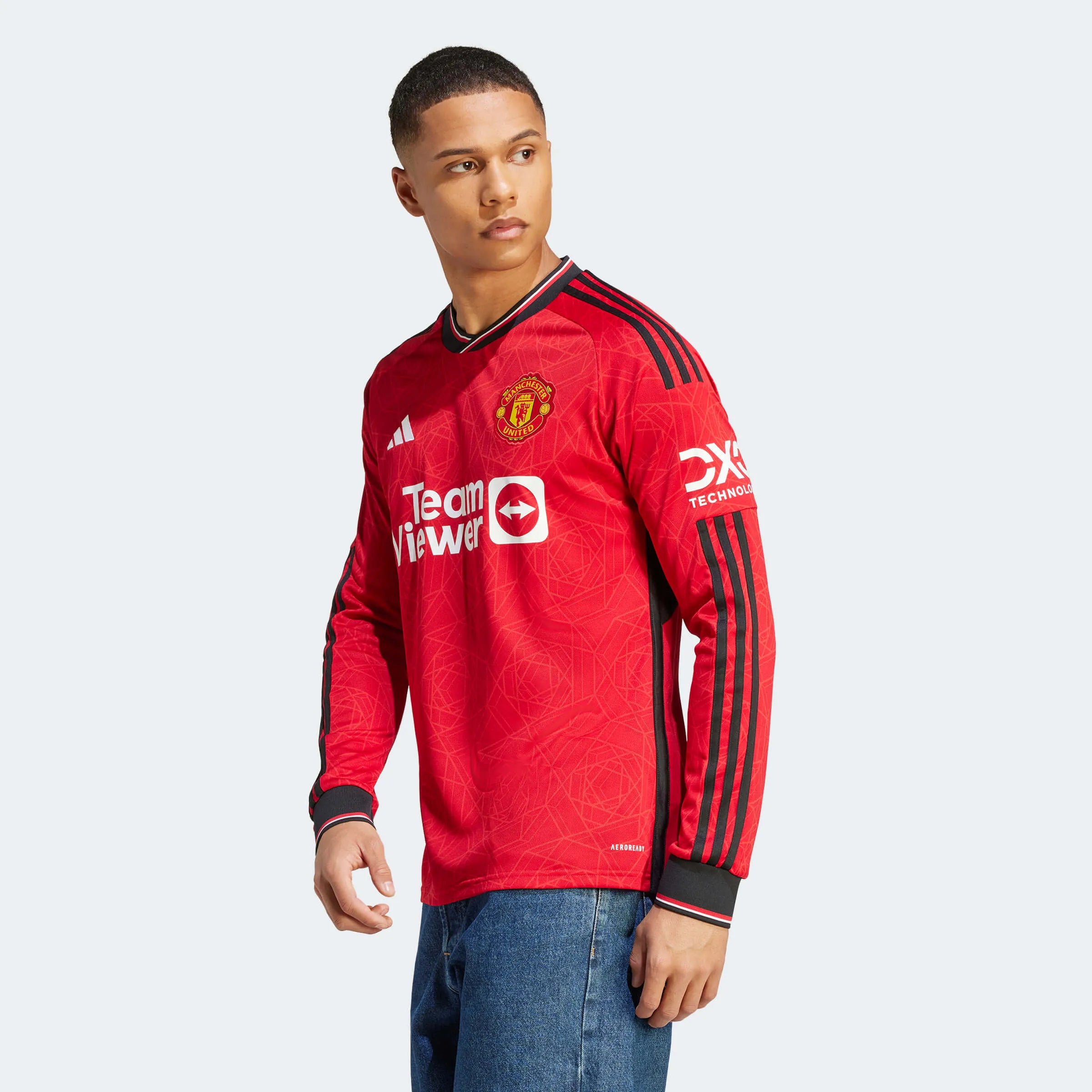 adidas 2023-24 Manchester United Men's Stadium Home Long-Sleeve Jersey (Model - Front)
