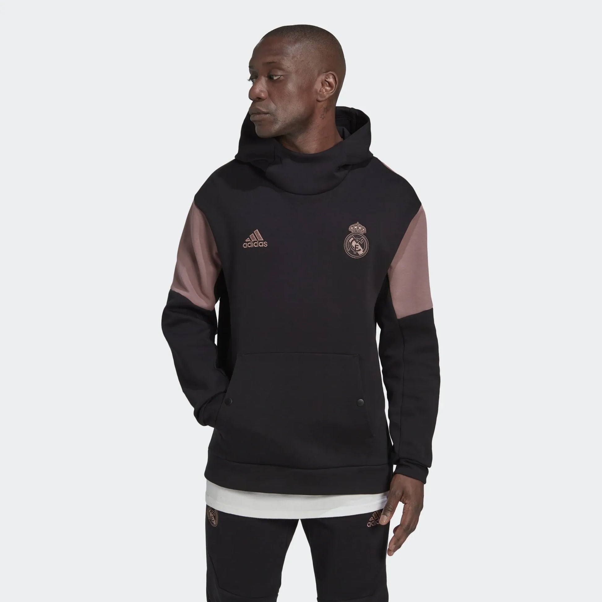 adidas 2022-23 Real Madrid Travel Hoodie - Black-Wonder Oxide (Model - Front)