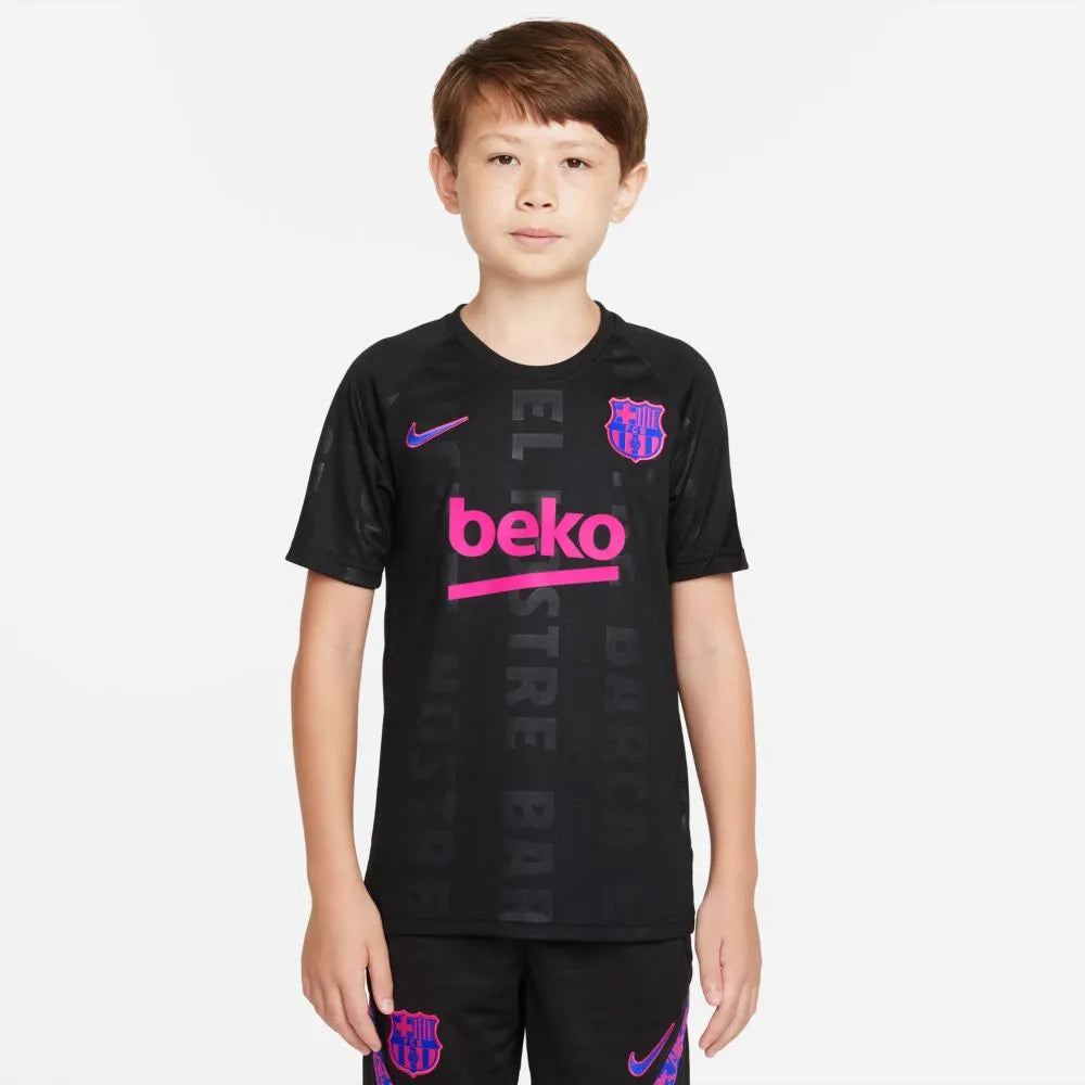 Nike 2021-22 Barcelona Youth Pre-Match Jersey- Black (Model - Front)