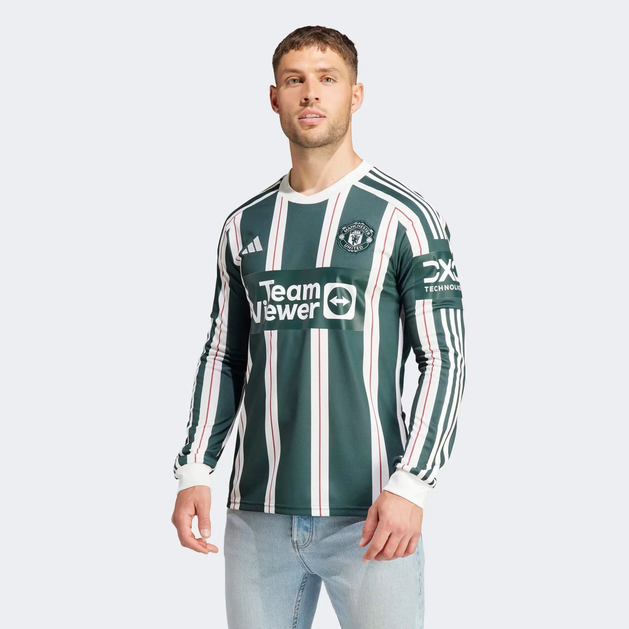 adidas 2023-24 Manchester United Men's Stadium Away Long-Sleeve Jersey (Model - Front)