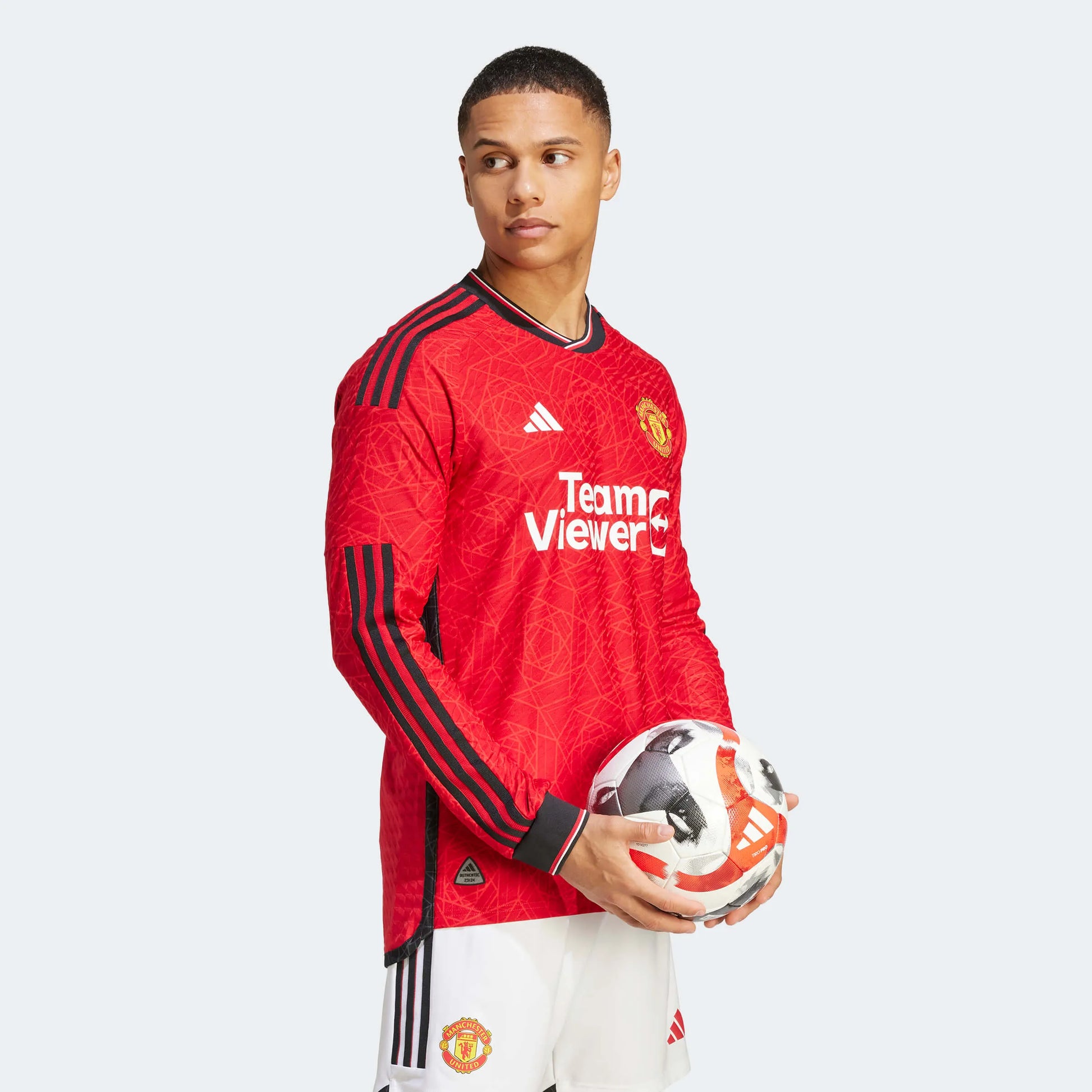 adidas 2023-24 Manchester United Men's Authentic Home Long-Sleeve Jersey (Model - Side)