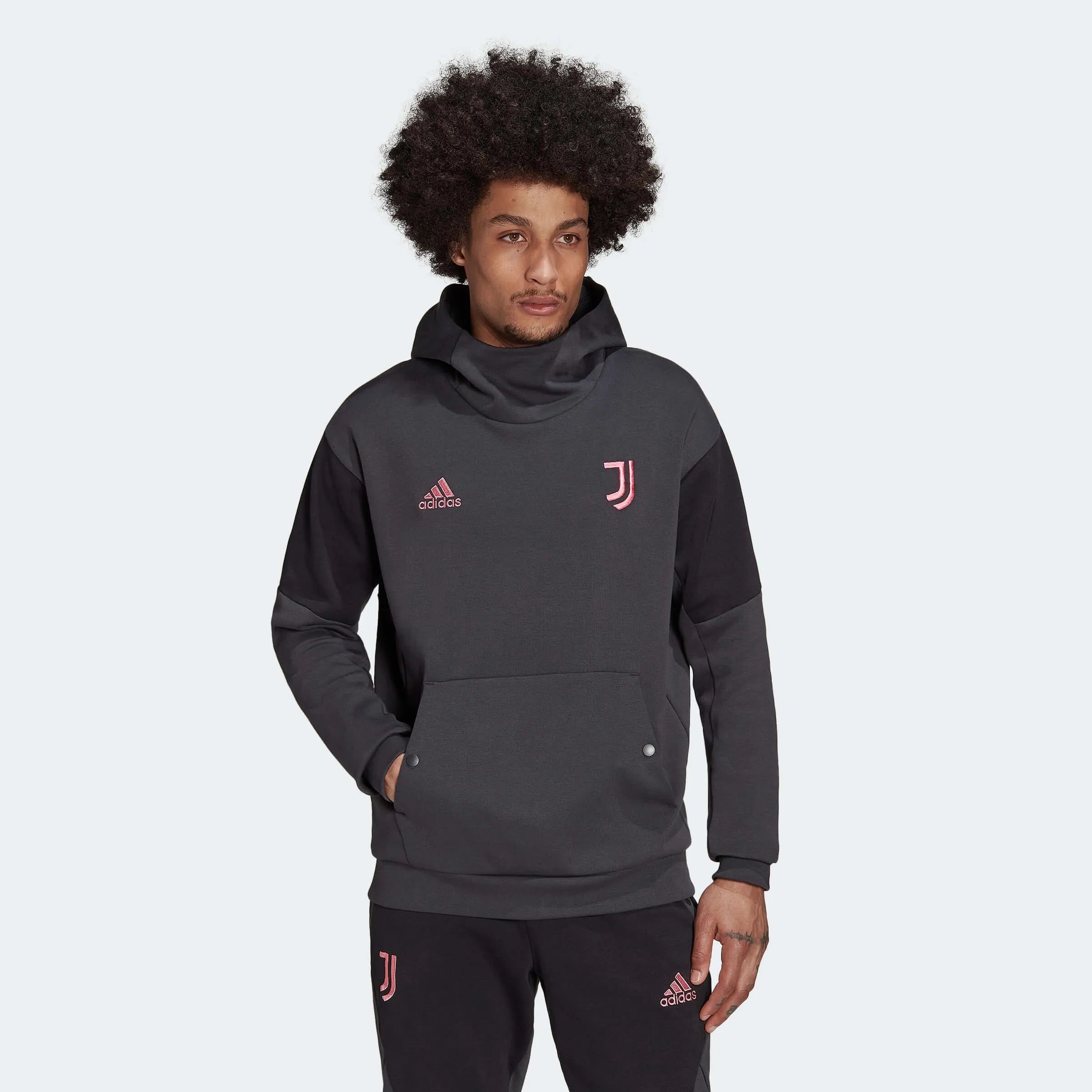 adidas 2022-23 Juventus Travel Hoody - Carbon Black (Model - Front)