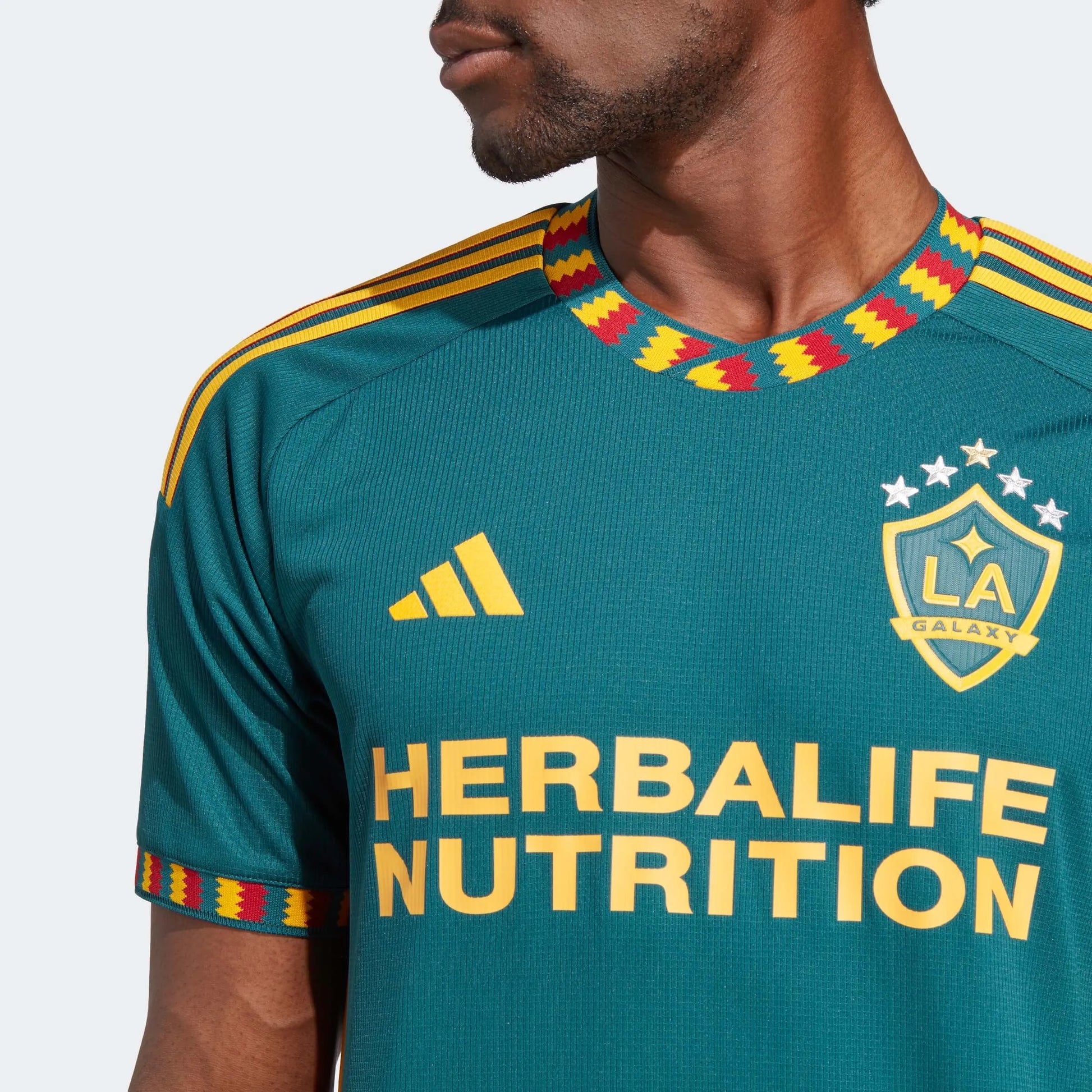 adidas 2023-24 LA Galaxy Authentic Away Jersey - Mystery Green-Team Gold (Detail 1)