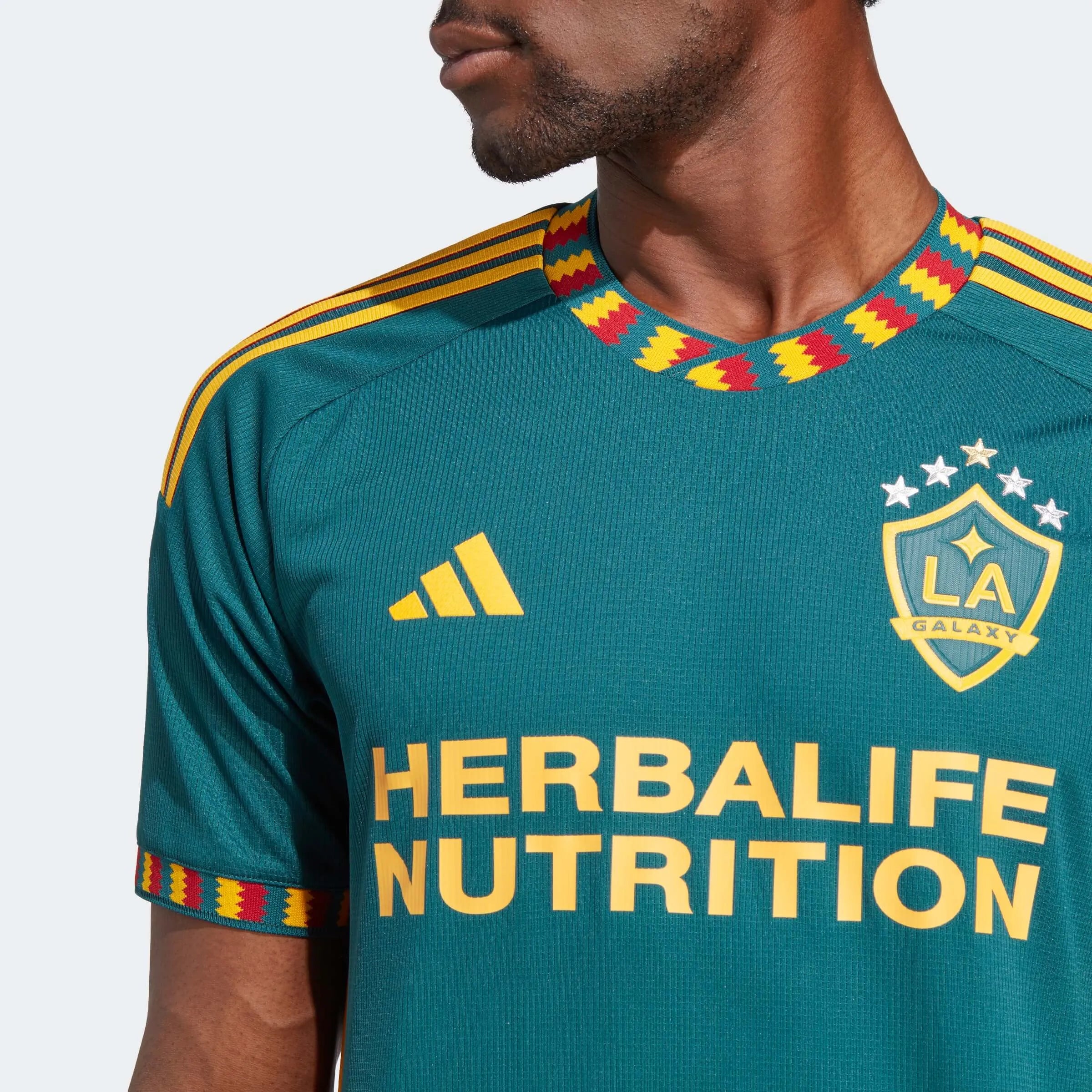 adidas 2023-24 LA Galaxy Authentic Away Jersey - Mystery Green-Team Gold (Detail 1)