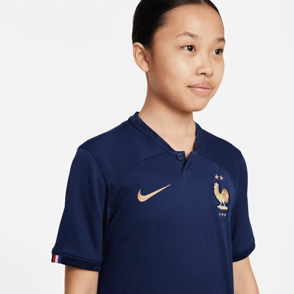 Nike 2022-23 France Youth Home Jersey - Midnight Navy-Metallic Gold (Detail 1)
