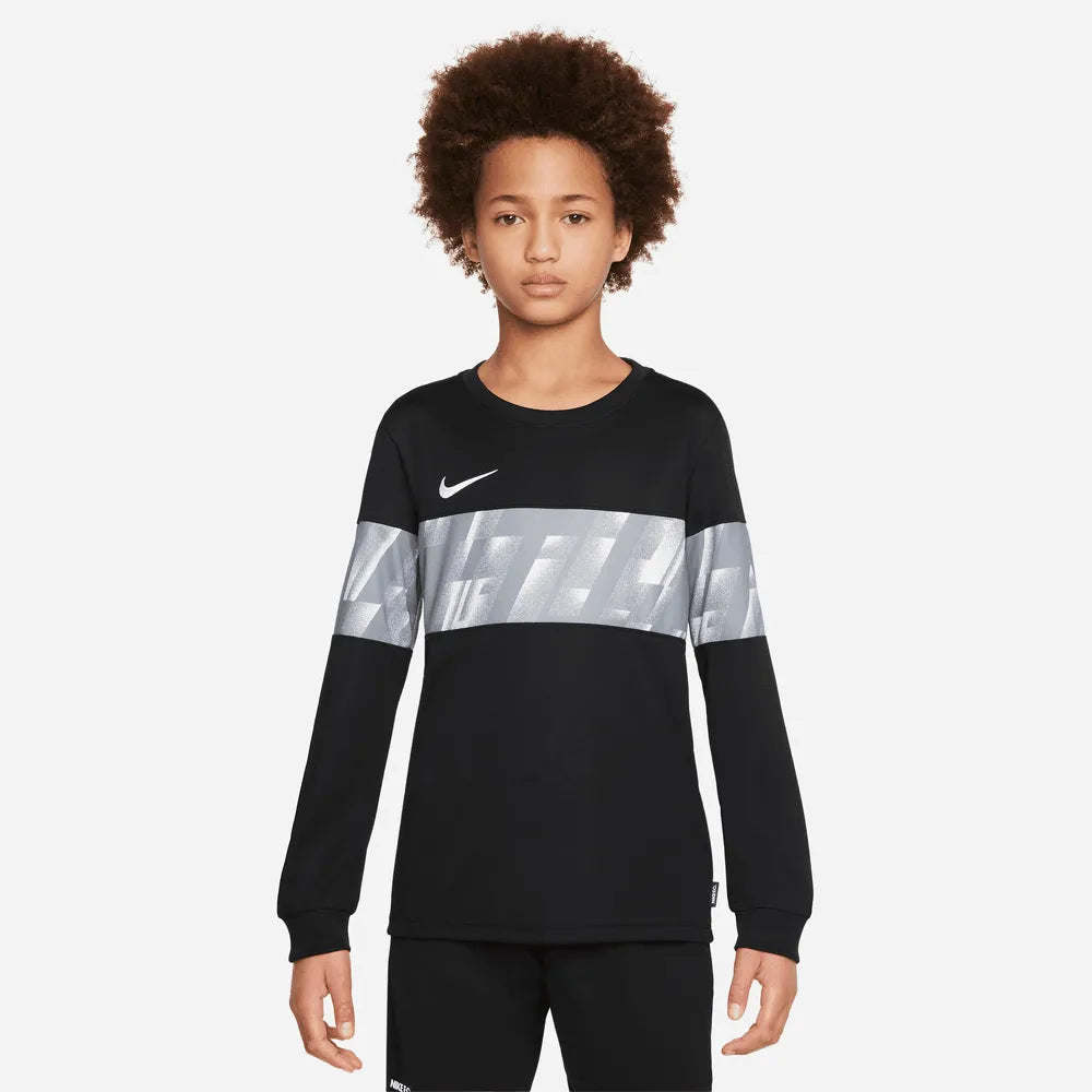 Nike FC 22-23 Youth Libero Top LS - Black-White (Model - Front)