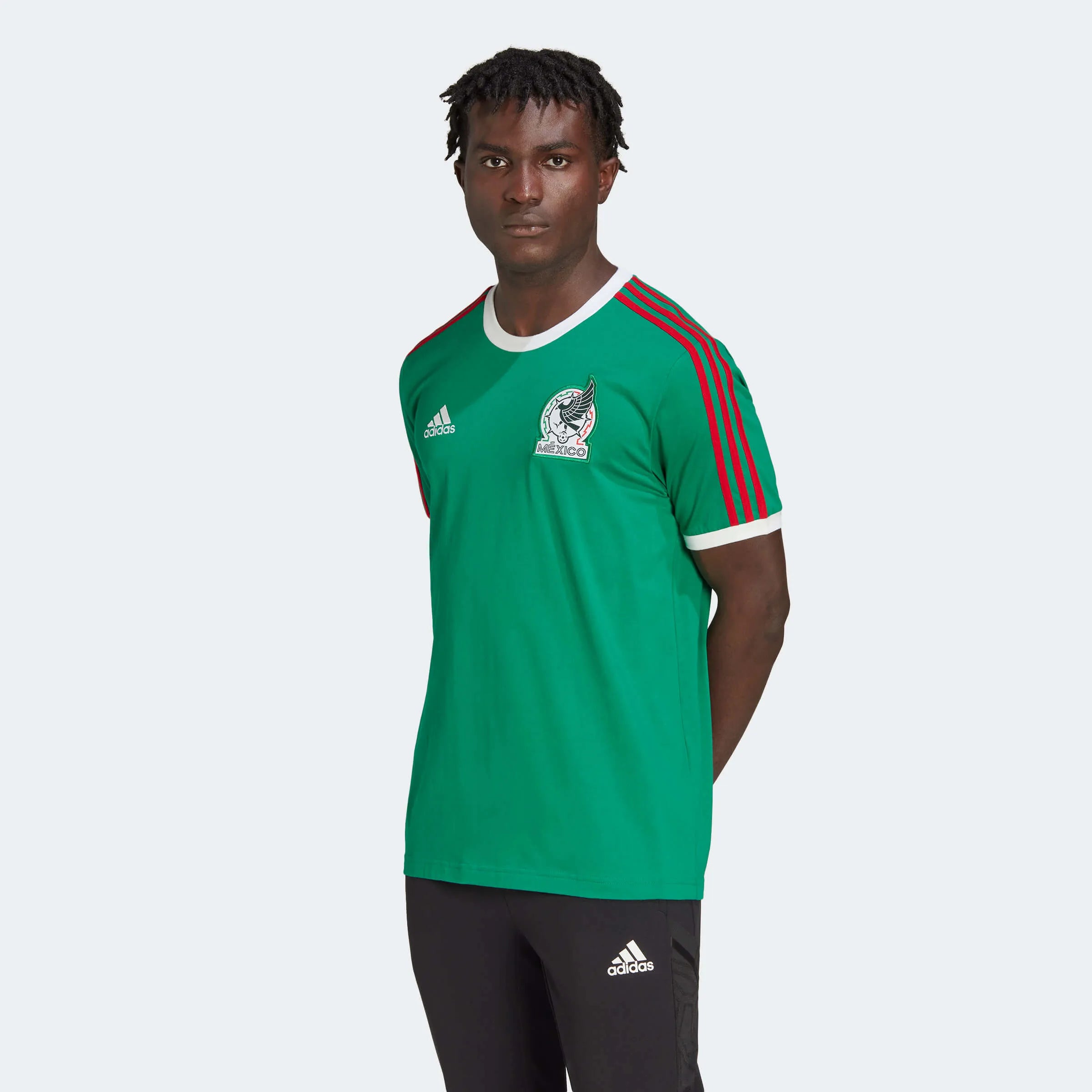 adidas 22 Mexico DNA 3 Stripe Tee - Green (Model - Front)