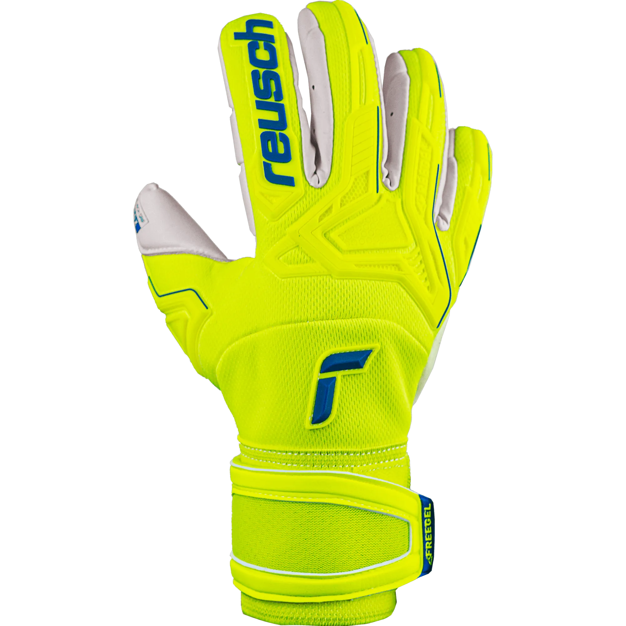Reusch Attrakt Freegel Gold X Finger Support Goalkeeper Gloves - Yellow-Blue-White (Single - Outer)