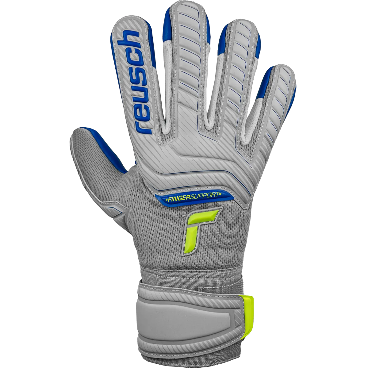 Reusch JR Attrakt Grip Evolution FS Goalkeeper Gloves - Grey-Yellow-Blue (Single - Outer)