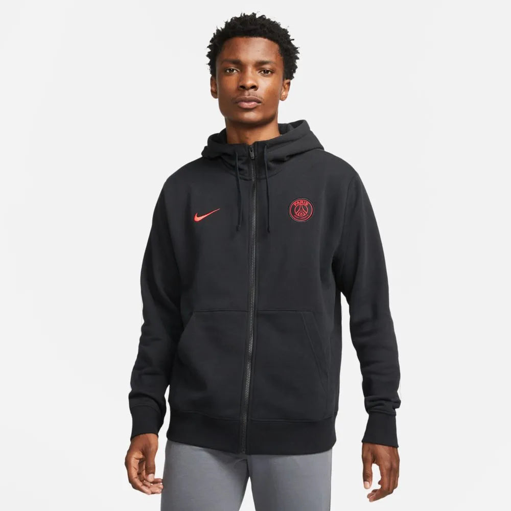 Nike 2021-22 PSG NSW Full Zip Club Hoodie - Black (Model - Front)