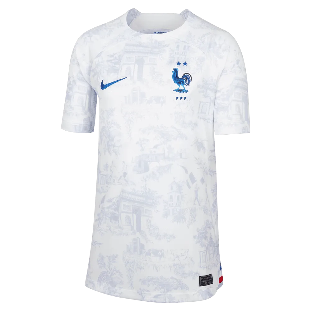 Nike 2022-23 France Away Youth Jersey White-Royal (Front)