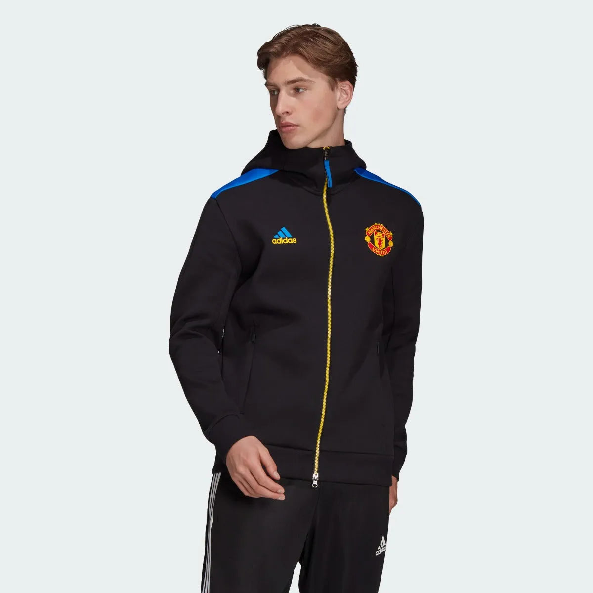 Adidas 2021-22 Manchester United ZNE Jacket - Black-Glow Blue (Model - Front)
