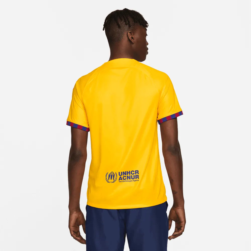 Nike 2022-23 FC Barcelona Fourth Jersey - Yellow - University Red (Model - Back)