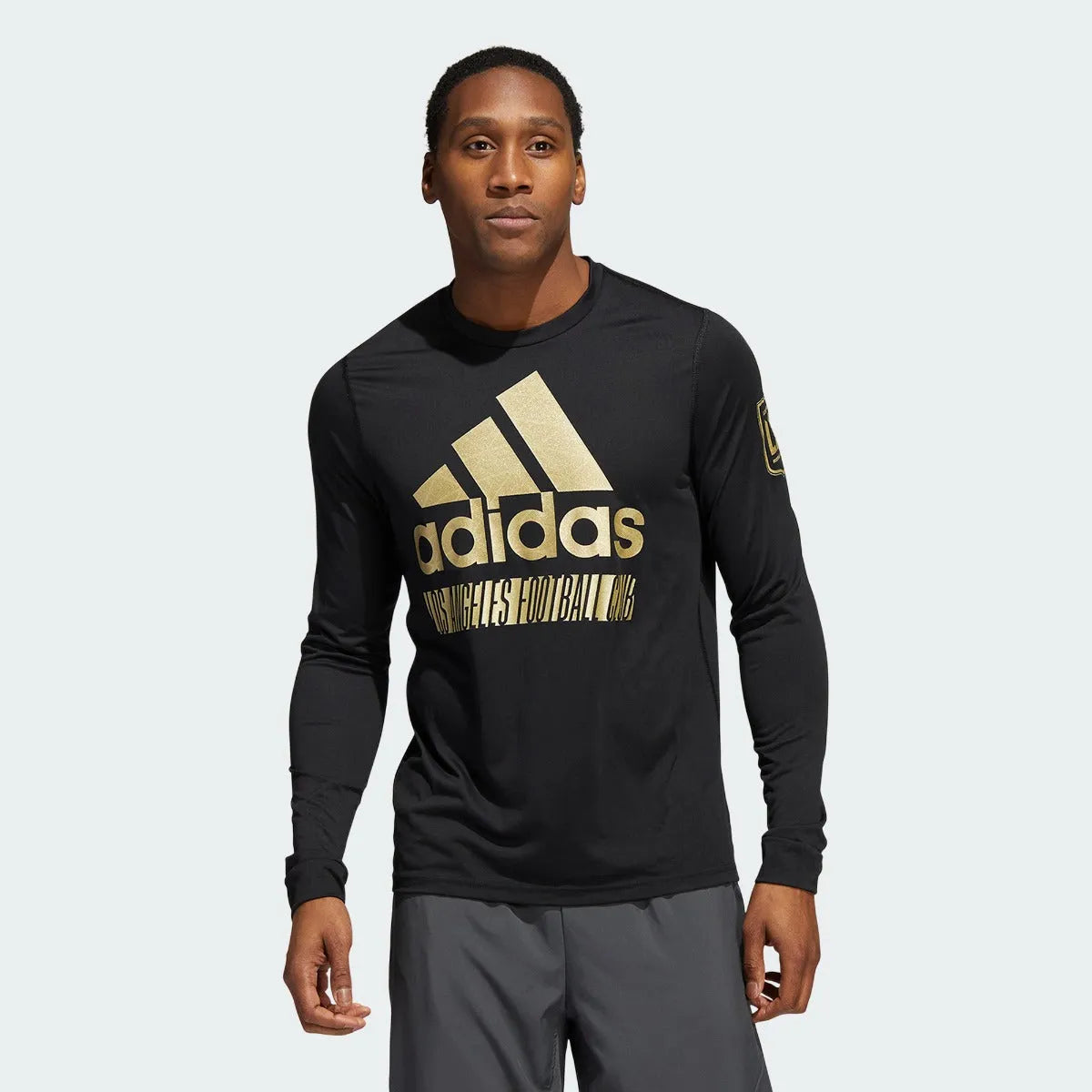adidas LAFC 2022 Creator Long Sleeve Tee - Black-Gold (Model - Front)