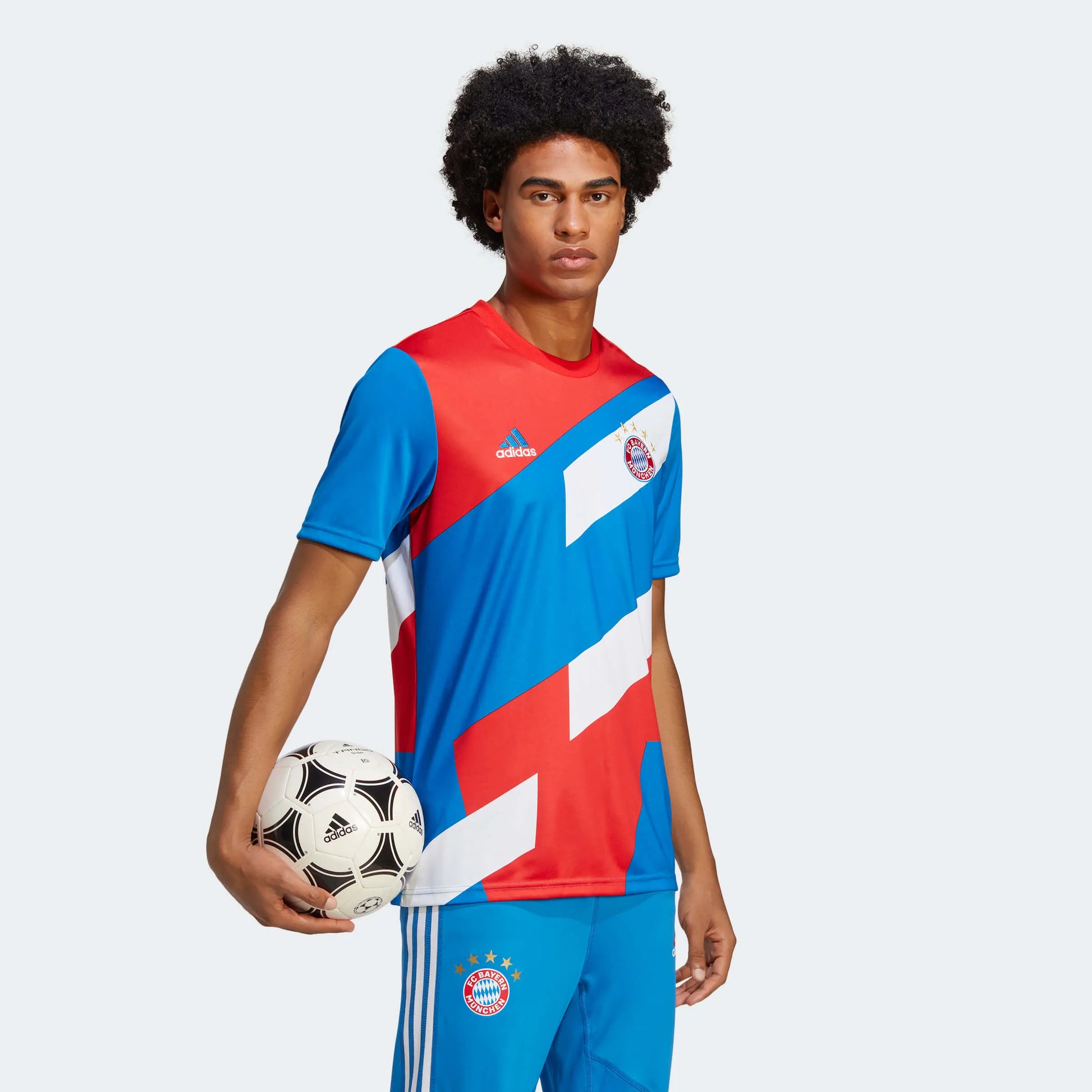 adidas 2023 FC Bayern Munich Pre-Match Jersey - Red-Bright Royal (Model - Side)