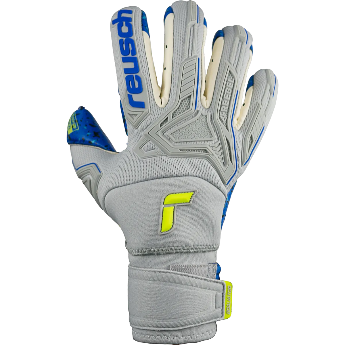 Reusch Attrakt Freegel Fusion Ortho-Tec Goaliator Goalkeeper Glove - Grey-Yellow-Blue (Single - Outer)