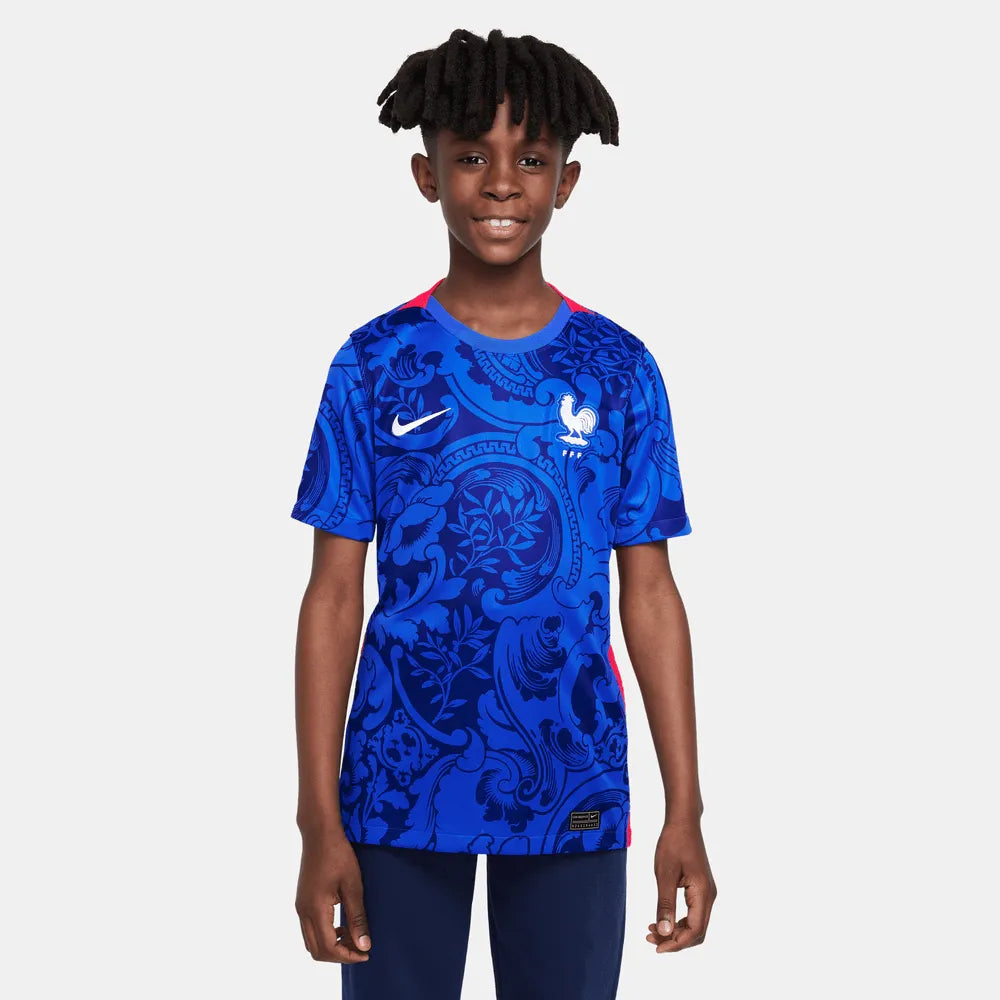 Nike France Home EC22 Youth Jersey Cobalt-Red-White (Model - Front)