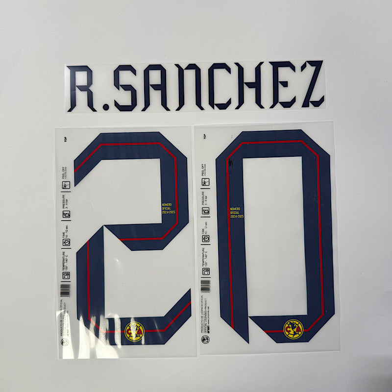 Club America 2024-25 Home R. SANCHEZ #20 Official Name Set