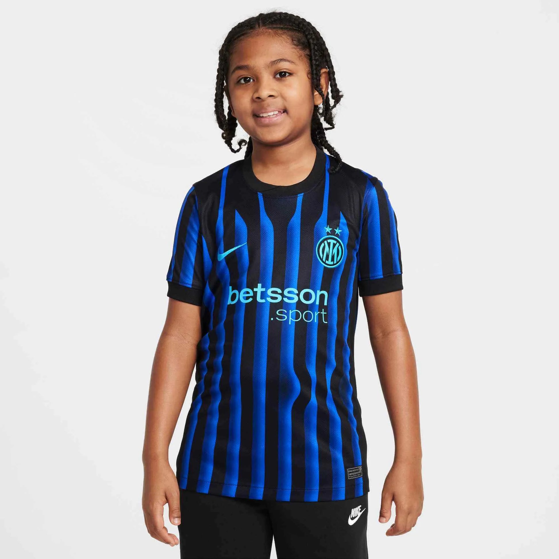 Nike 2025-26 Inter Milan Youth Stadium Home Soccer Jersey (Model - Front)