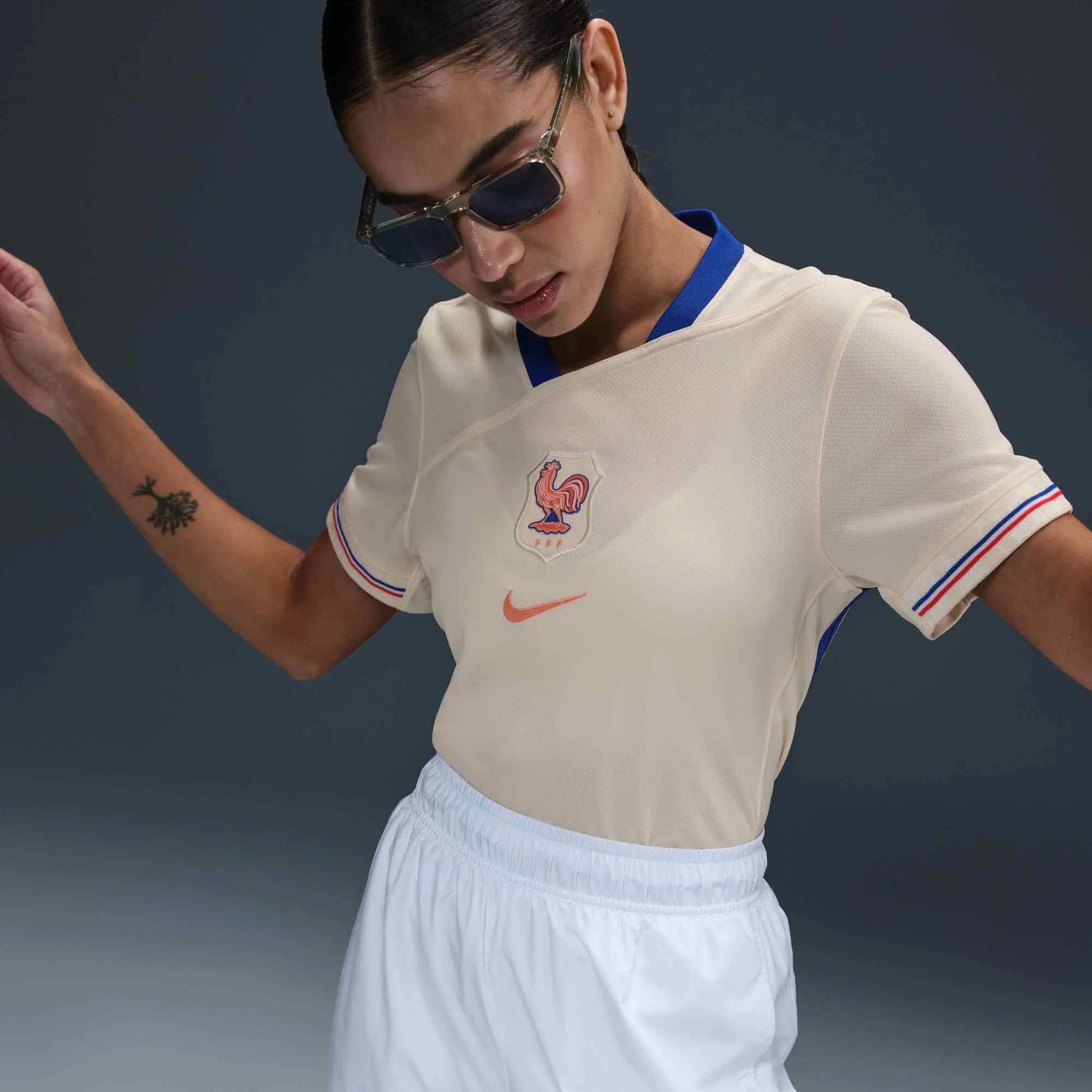 Nike 2025 France Women's Stadium Away Soccer Jersey (Model - Side)