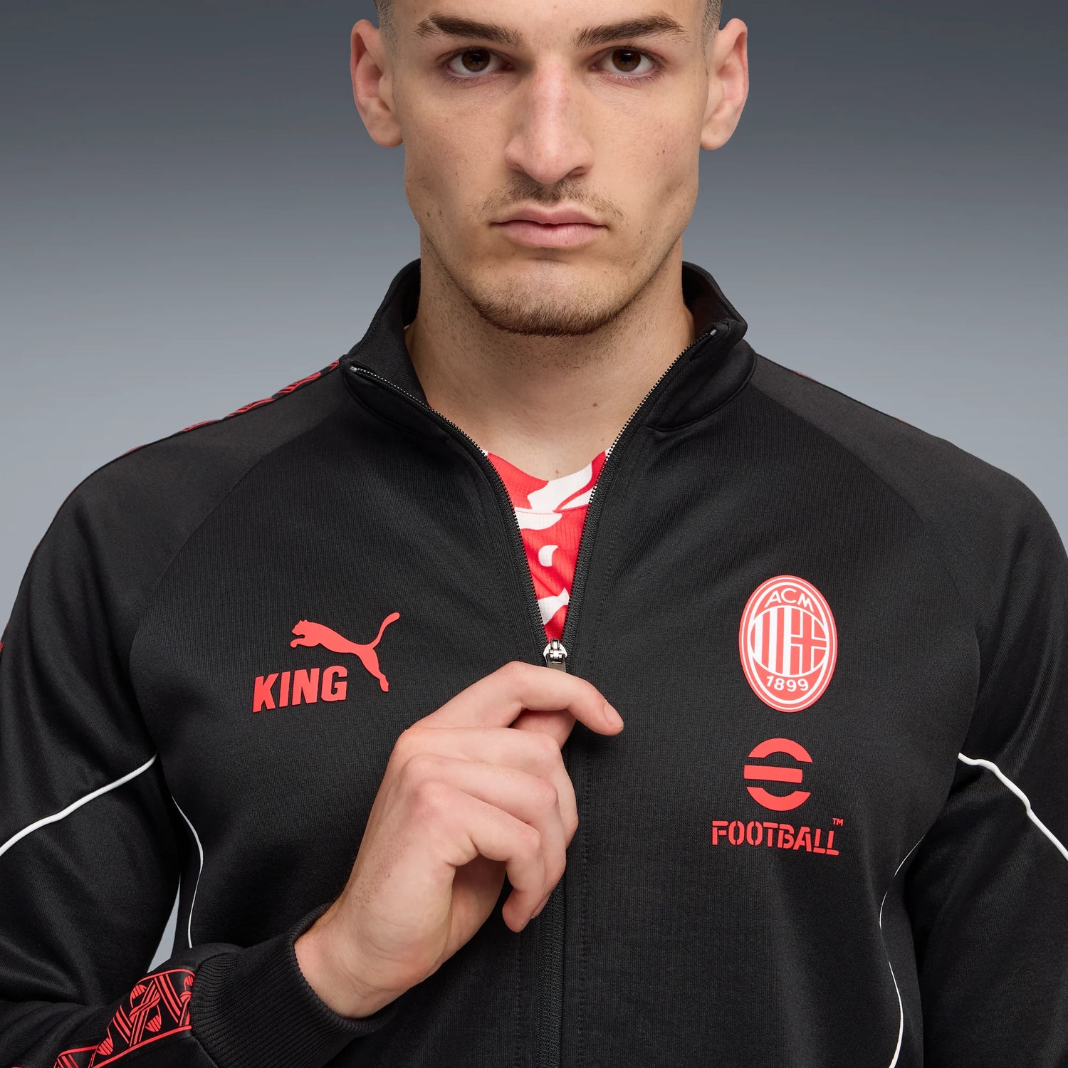 Puma 2025-26 AC Milan Men's KING Anthem Jacket Puma Black-Red (Detail 1)