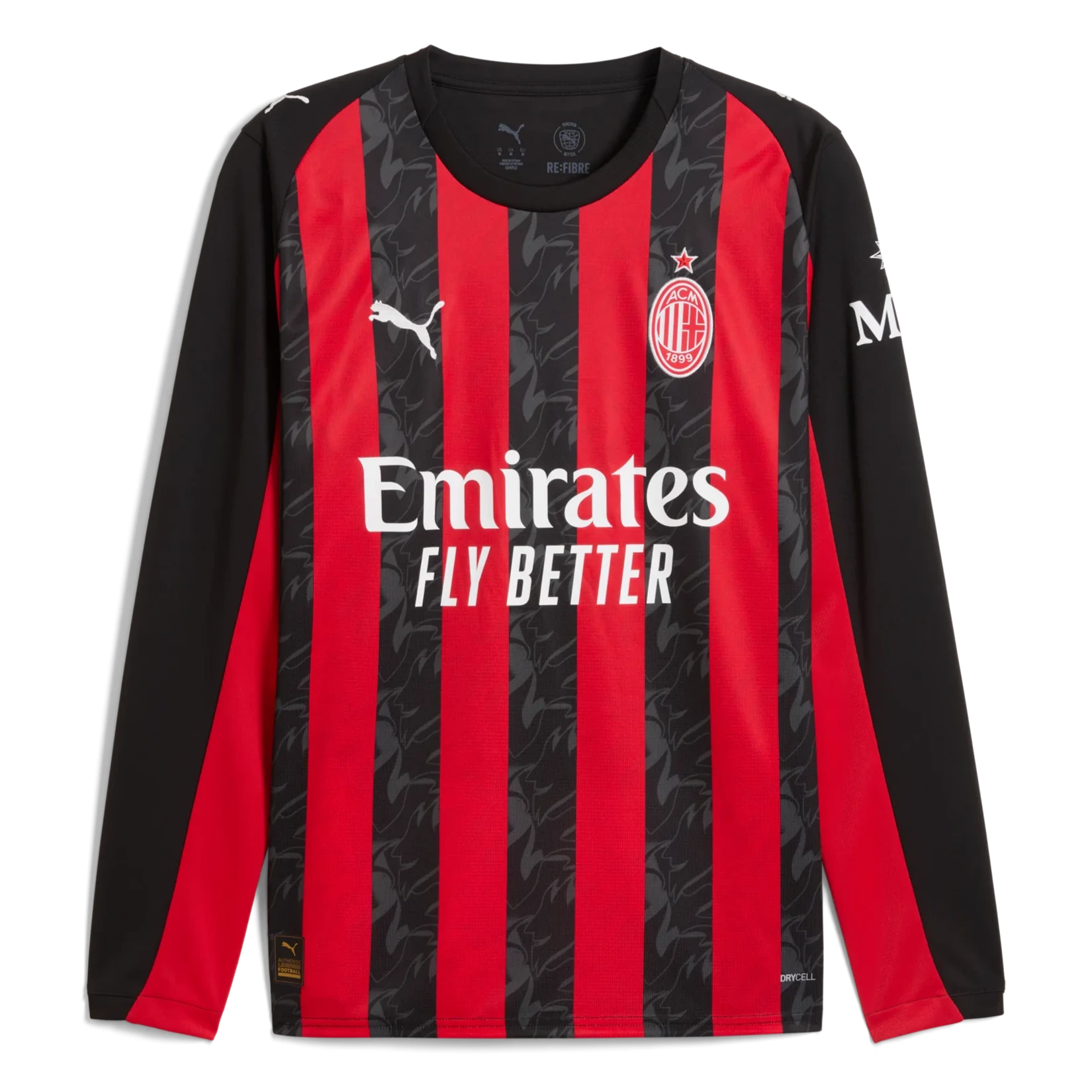 Puma 2025-26 AC Milan Men's Stadium Home Long-Sleeve Soccer Jersey (Front)