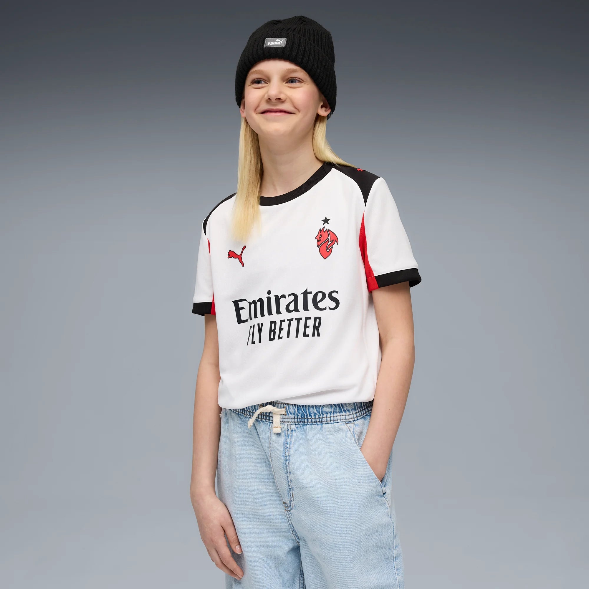 Puma 2025-26 AC Milan Youth Stadium Away Soccer Jersey (Model - Front)