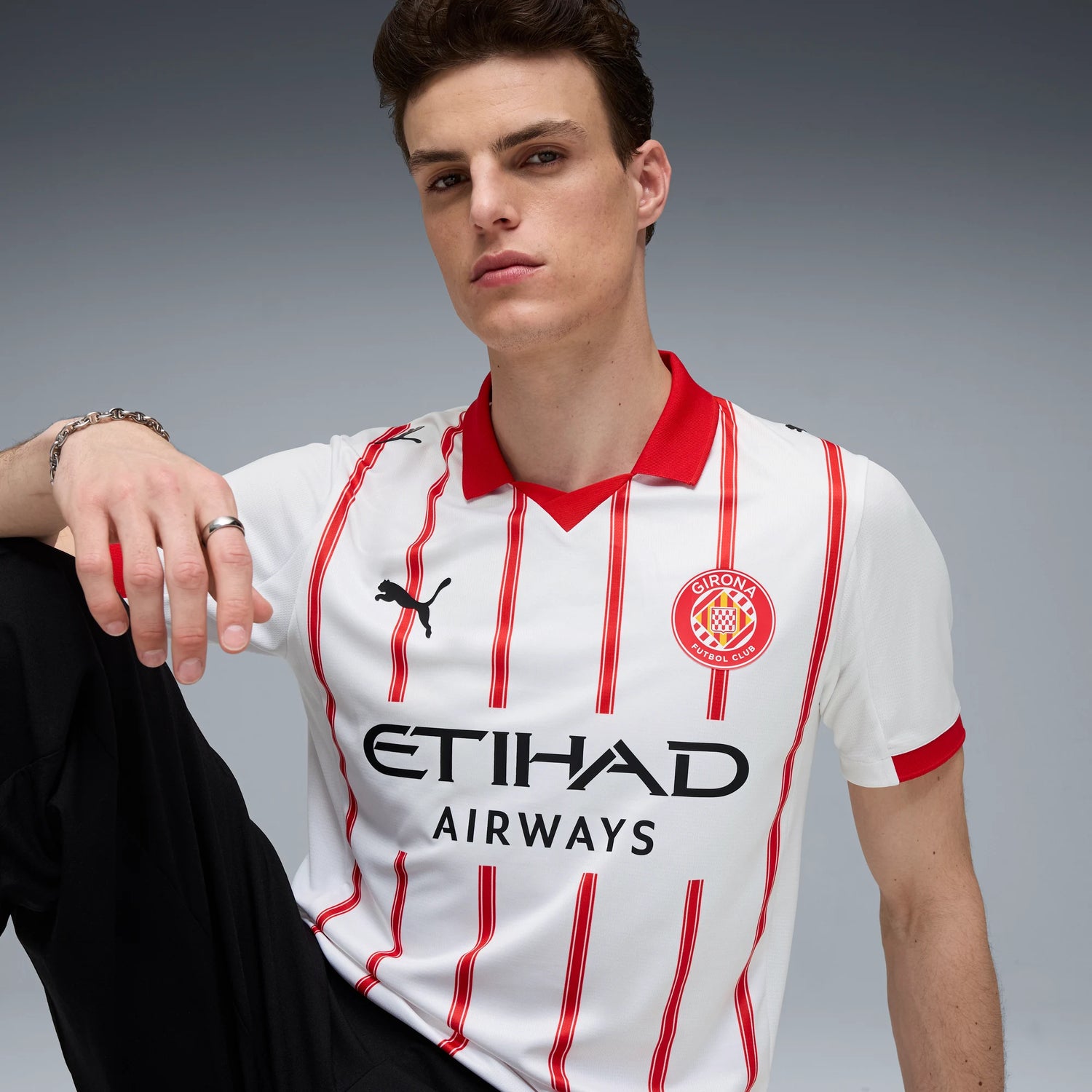 Puma 2025-26 Girona Men's Stadium Home Soccer Jersey (Detail 1)