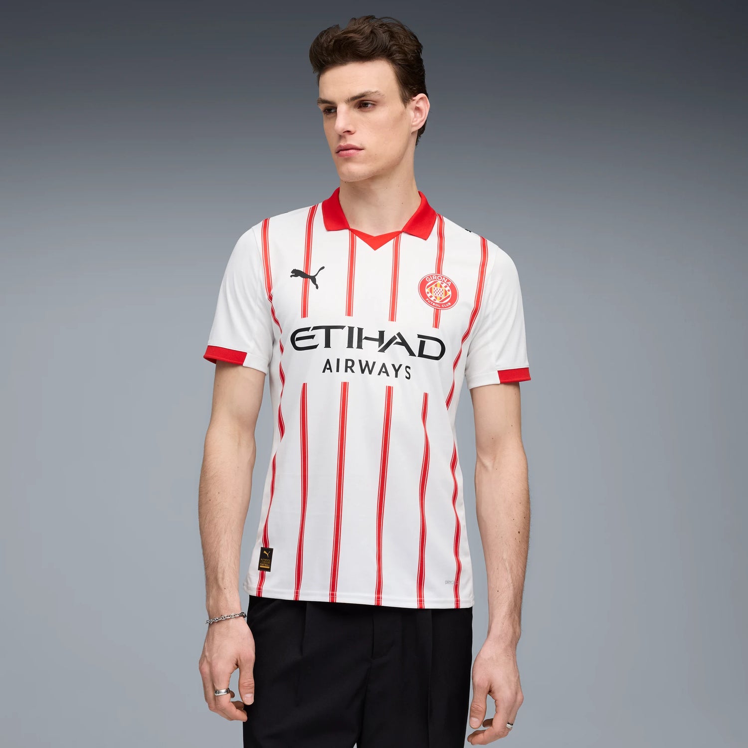 Puma 2025-26 Girona Men's Stadium Home Soccer Jersey (Model - Front)