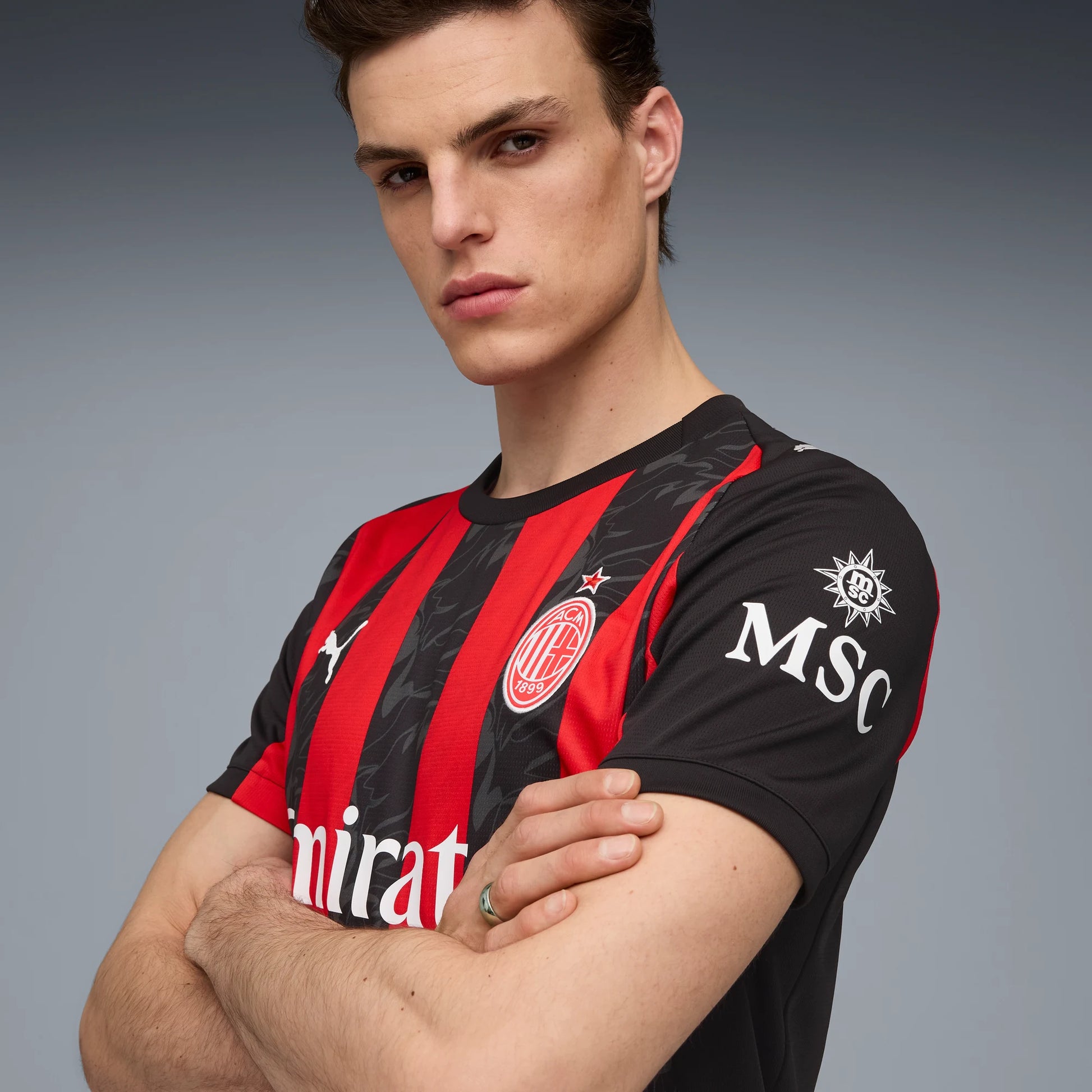 Puma 2025-26 AC Milan Men's Stadium Home Soccer Jersey (Detail 1)