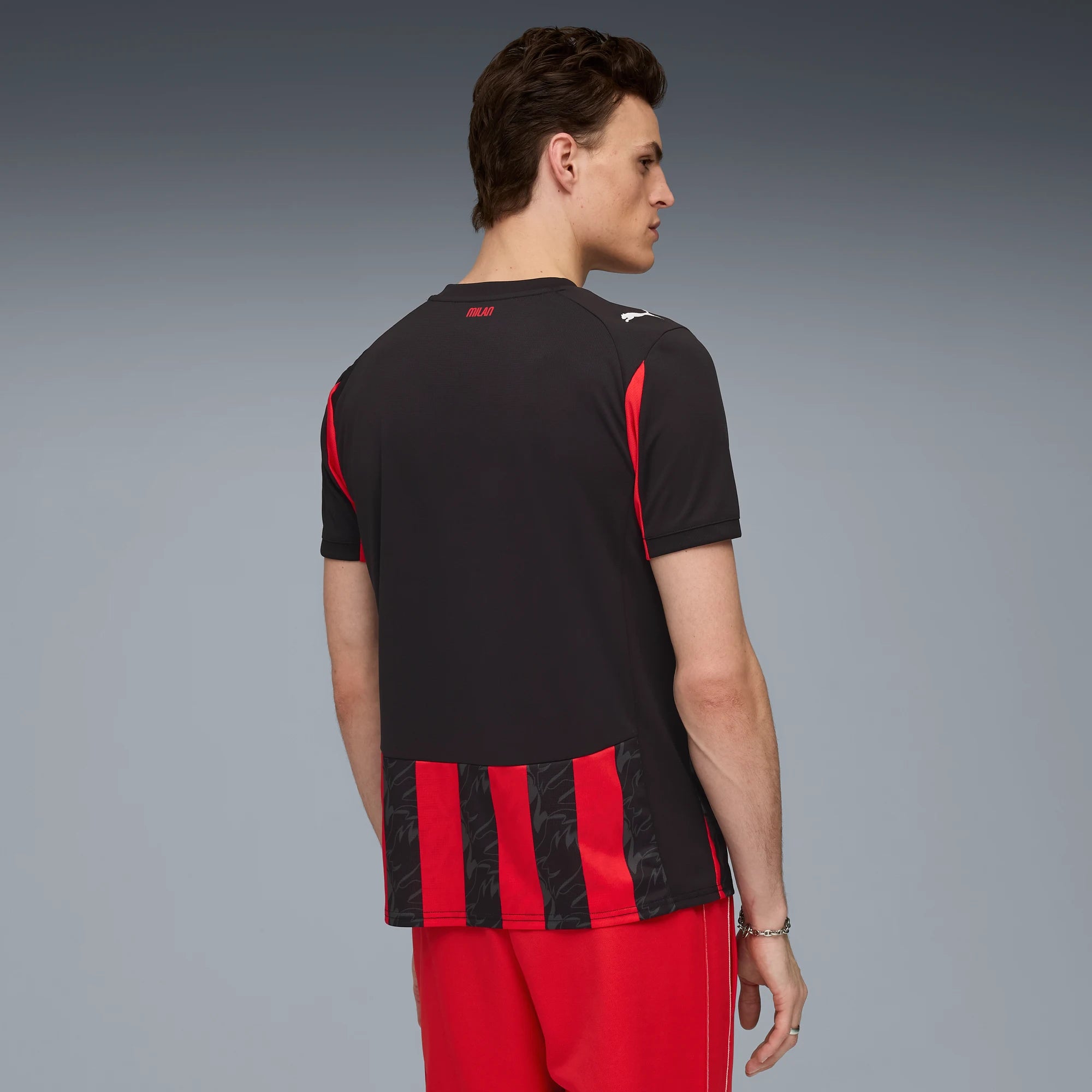 Puma 2025-26 AC Milan Men's Stadium Home Soccer Jersey (Model - Back)