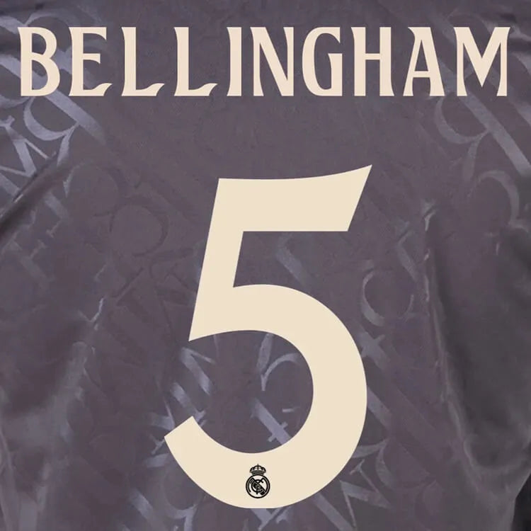 Real Madrid 2024_25 Third BELLINGHAM #5 Youth Official Name Set (CL Version) (Back)