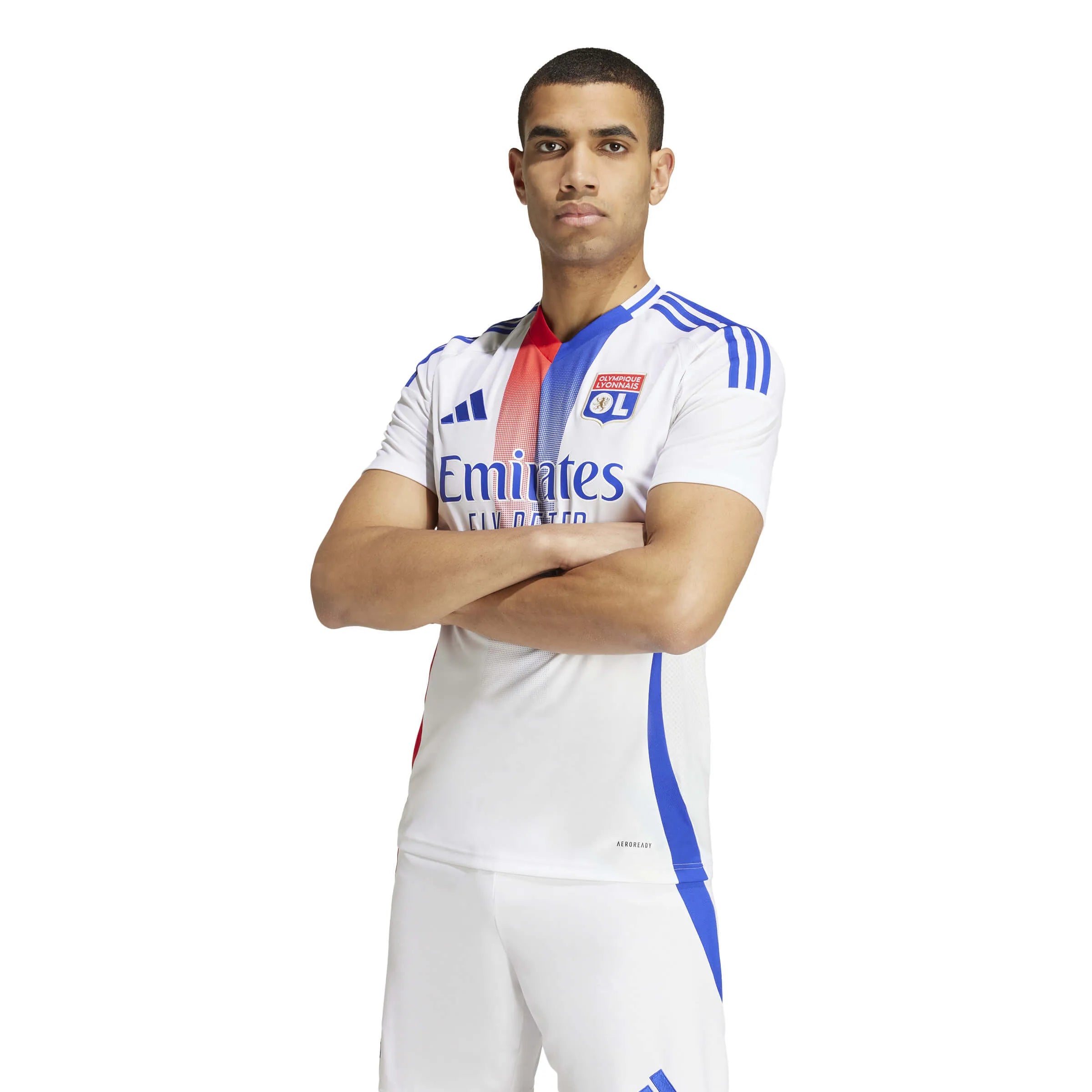 adidas 2024-25 Olympique Lyon Men's Stadium Home Jersey (Model - Front)
