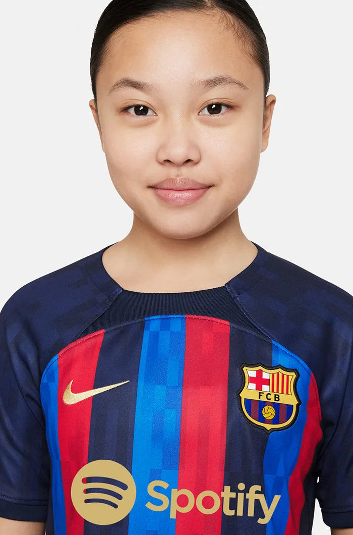 Nike 22-23 FC Barcelona Youth Home Jersey - Obsidian-Sesame (Detail 1)