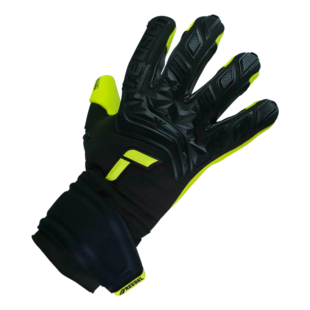 Reusch Freegel Gold Finger Support Goalkeeper Gloves - Black-Lime Green (Single - Outer)