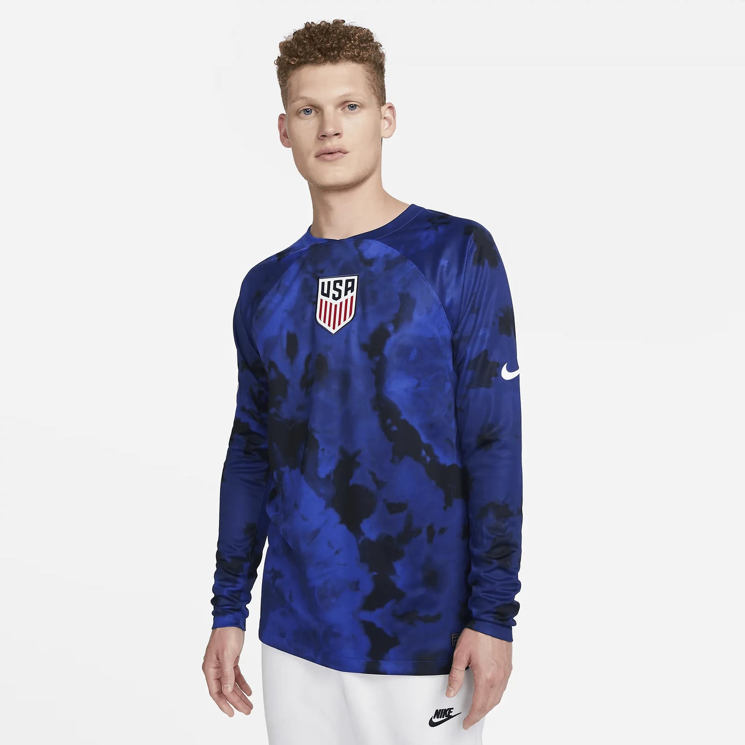 Nike 2022-23 USA Long Sleeve Away Jersey - Bright Blue-White (Model - Front)