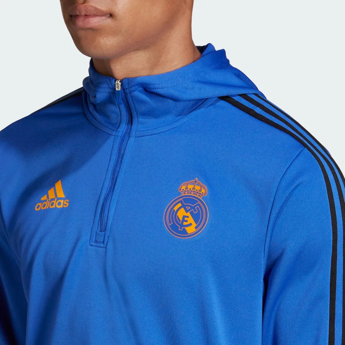 adidas 21-22 Real Madrid Track Hoodie - Hi Res Blue (Detail 1)