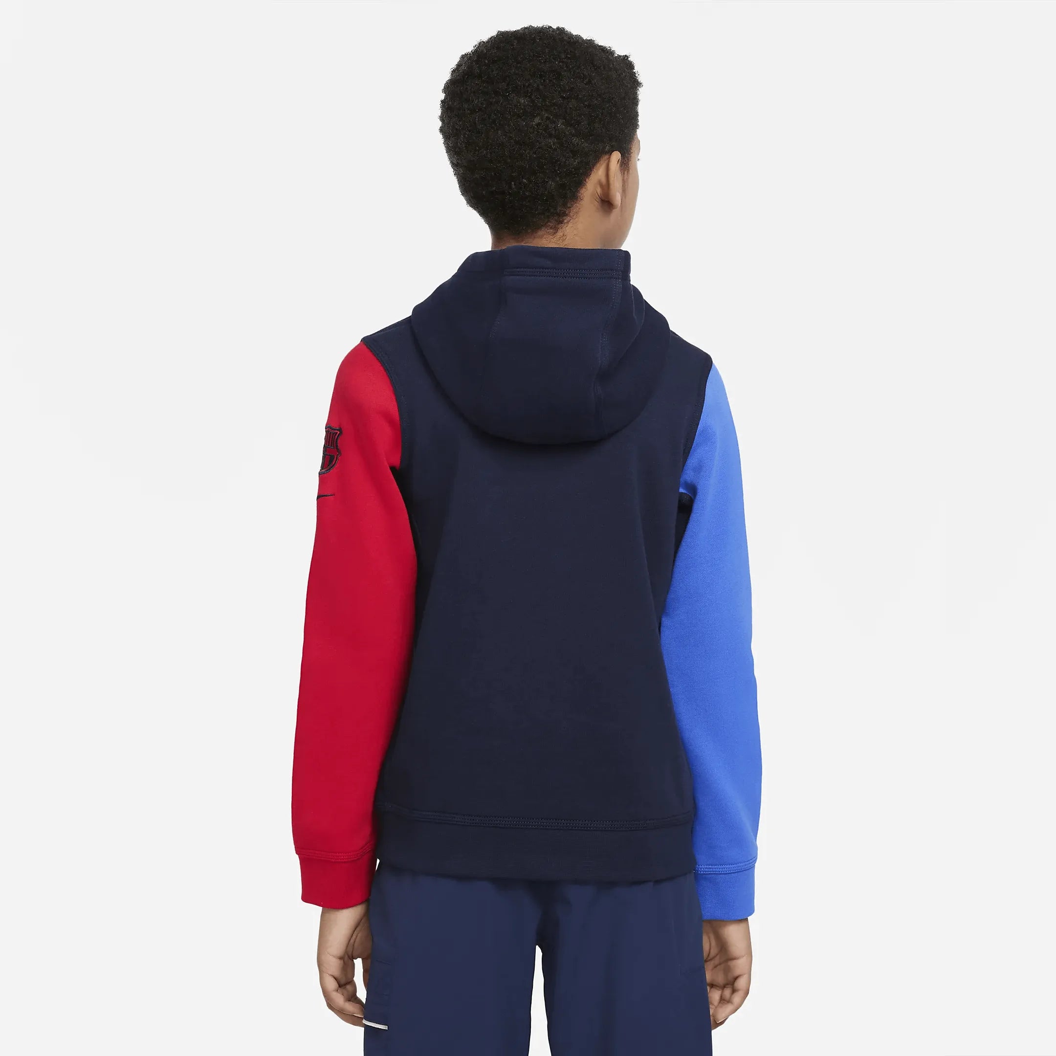 Nike 22-23 Barcelona Youth NSW Club Pullover Hoodie - Obsidian-Blue-Red (Model - Back)