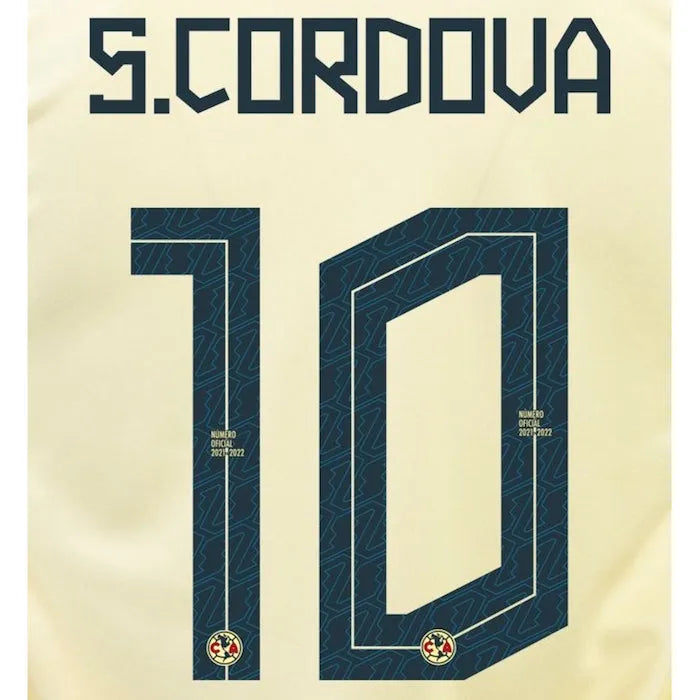 Club America 2021-22 Home S. Cordova #10 Jersey Name Set (Main)