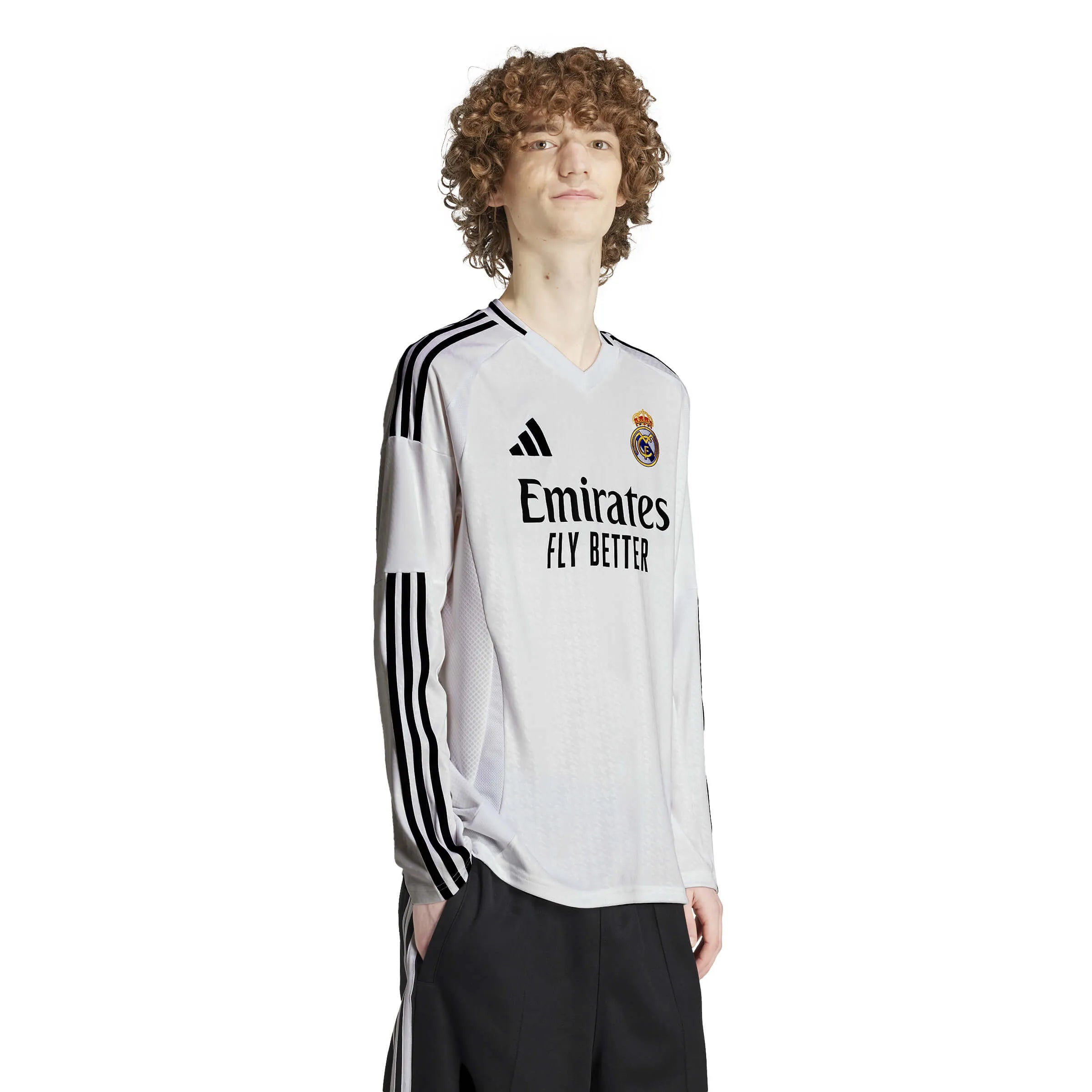 adidas 2024-25 Real Madrid Men's Stadium Home Long-Sleeve Jersey (Model - Side)
