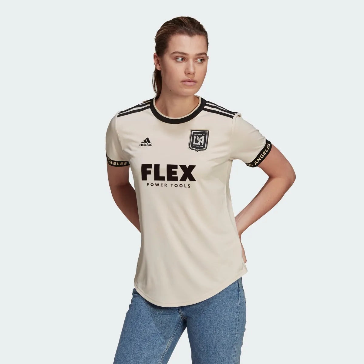 Adidas 2021-22 LAFC Women Away Jersey - Beige-Black (Model - Front)