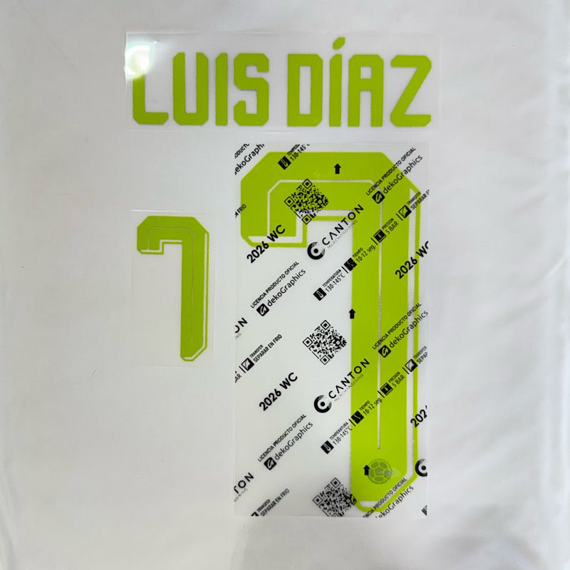 Colombia 2026- Away LUIS DIAZ #7 Youth Official Jersey Name Set