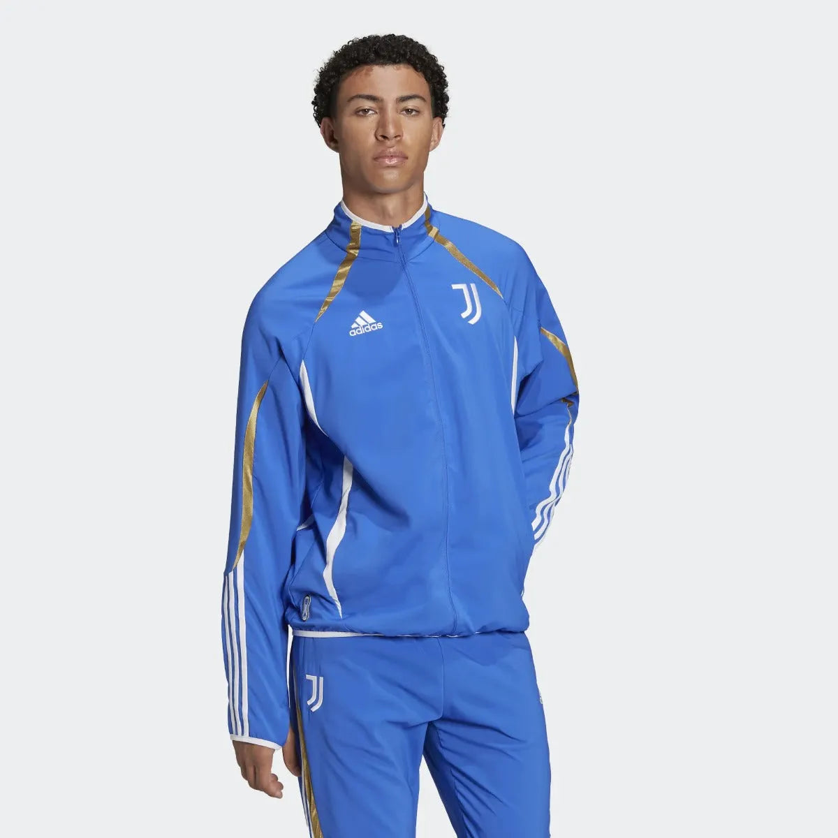adidas 21-22 Juventus Teamgeist Woven Jacket - Hi Res Blue (Model - Front)