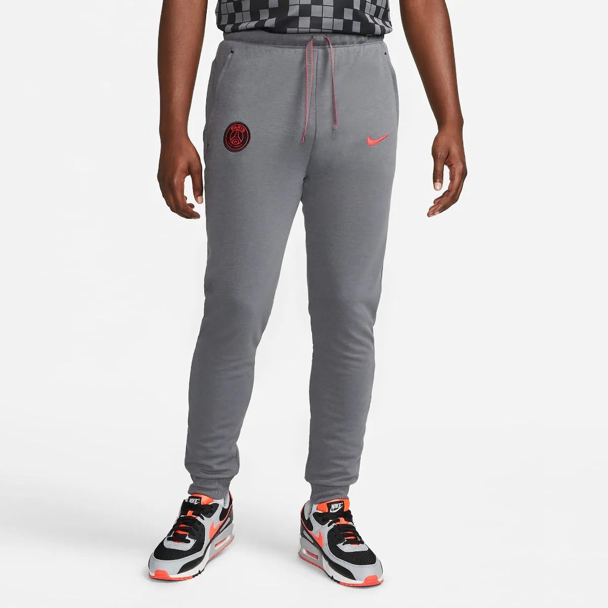 Nike 2022 PSG DF Fleece Travel Pants - Grey-Black-Red (Model - Front)